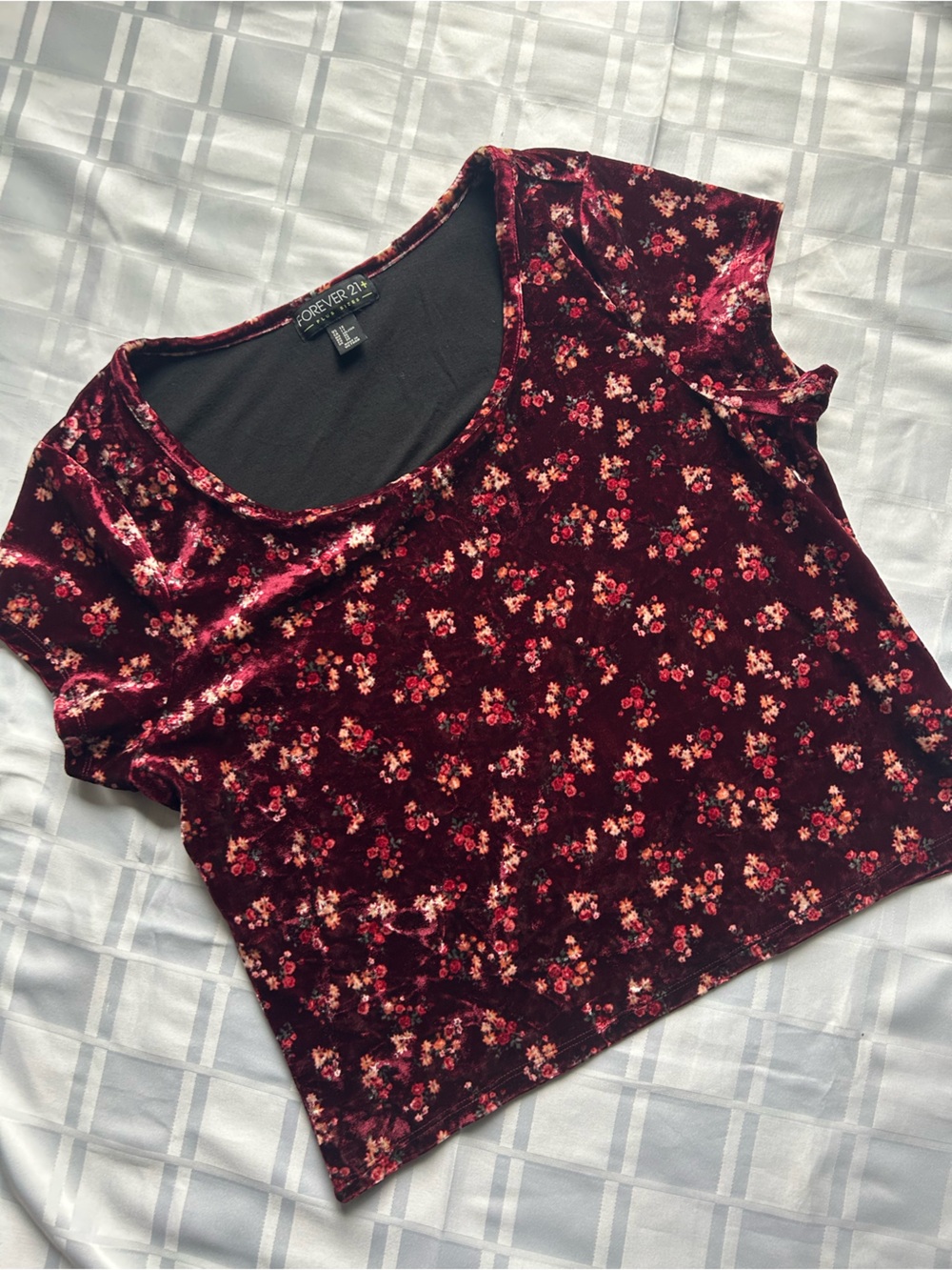 Forever 21 Burgundy Floral Velvet Crop Top
